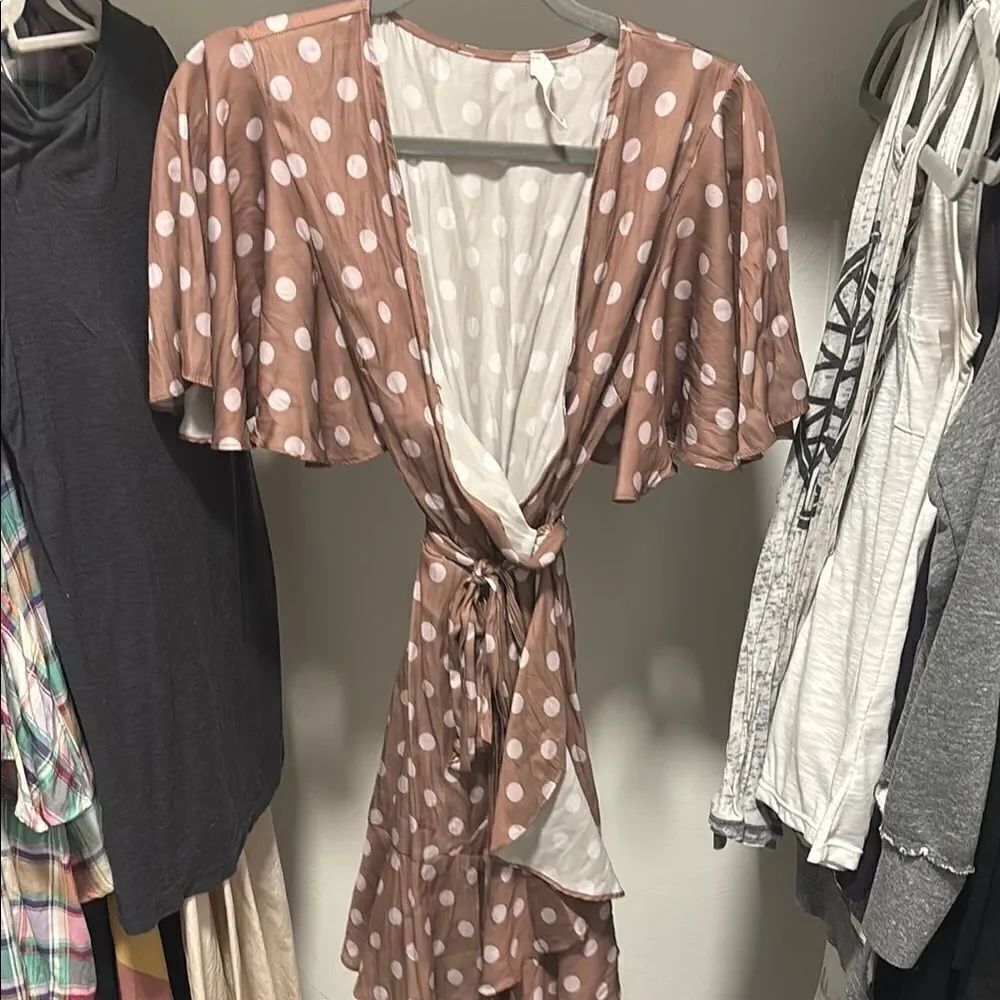 Vici Brown Polka Dot Wrap Dress sz S